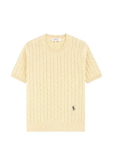 Tricou Sporty & Rich cu broderie tricotate galben