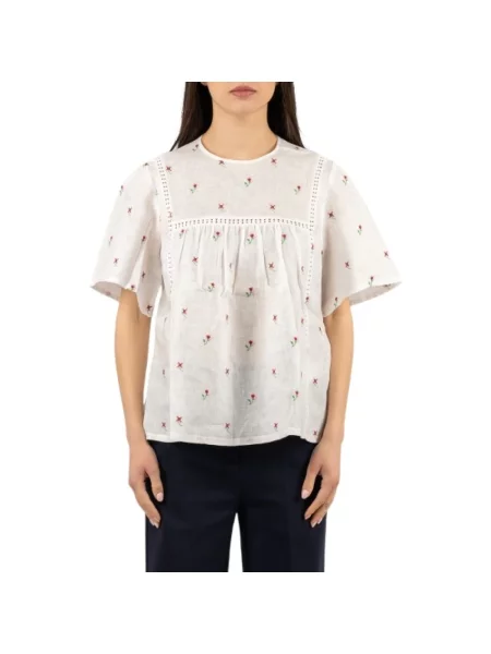 T-shirt o kroju loose fit z czystego lnu model BACINO' Weekend Max Mara biała