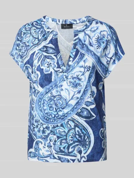 T-shirt z kołnierzem z lamówką Monari niebieska