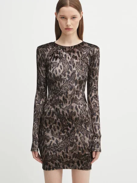 Fiorucci sukienka welurowa Banimalier Print Velour Padded Mini mini dopasowana brązowy