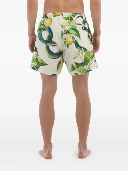 Slip de baie Roberto Cavalli cu imagine cu model piele de șarpe alb