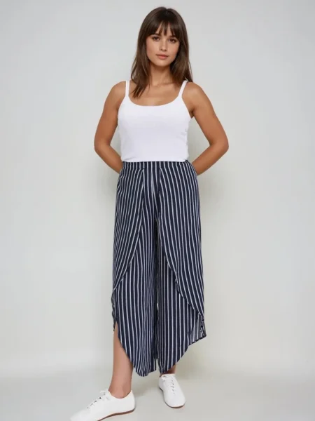 Pantaloni culottes Marisse cu dungi albastru