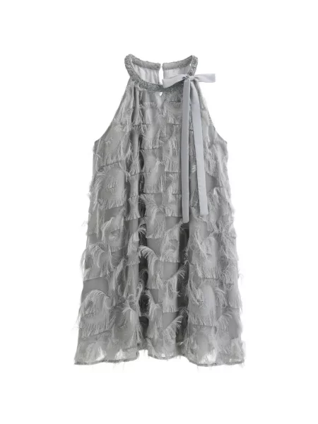 Rochie mini B+ab cu franjuri gri