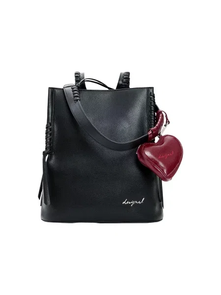 Mini geantă Desigual cu motiv cu inimi fără armătură negru