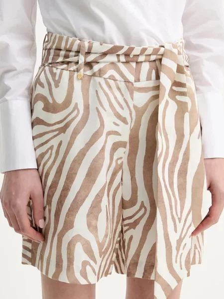 Къс панталон с лен Marciano Guess ROSIE с десен с висока талия бежово