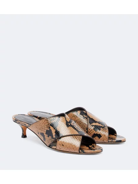Papuci tip mules Le Monde Beryl din piele cu model piele de șarpe maro