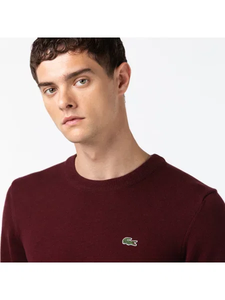 Lacoste Sweter Z Bawełny Organicznej Z Okrągłym Dekoltem Bordowy