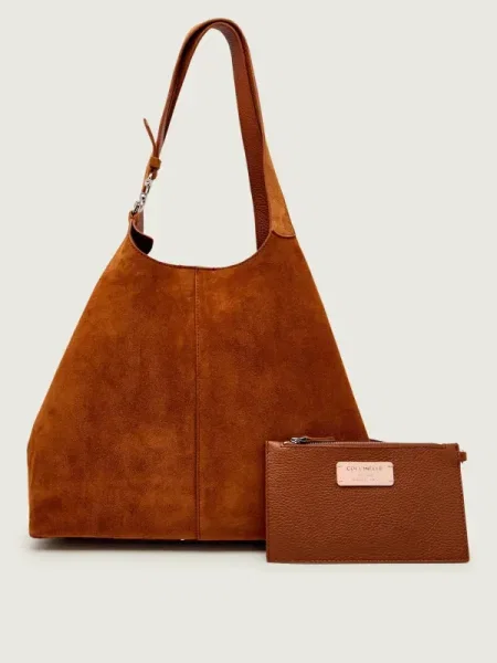 Coccinelle Geantă shopper + borsetă C-Easy | piele întoarsă maro