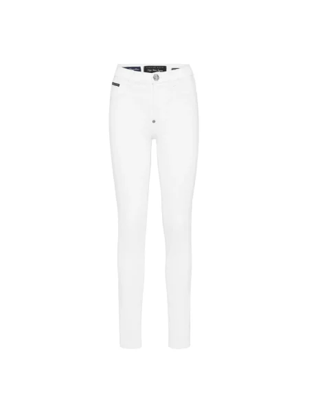 Jeansy Philipp Plein z wysoką talią z logo białe