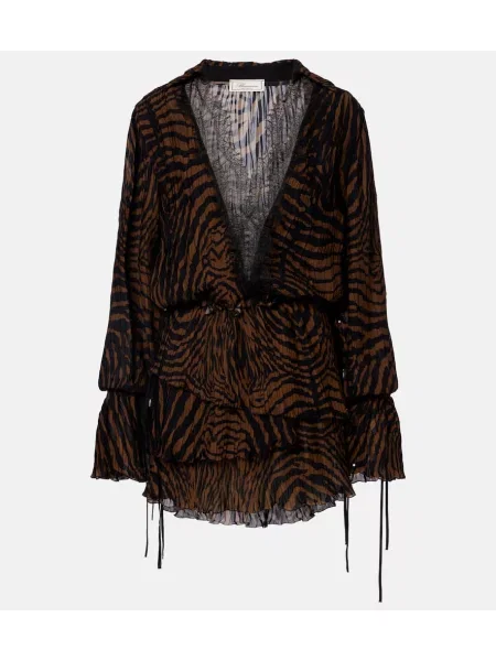 Rochie mini Blumarine din șifon cu imagine cu model zebră maro
