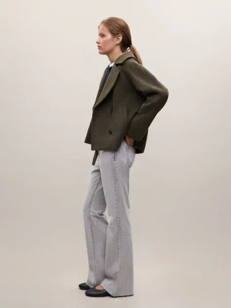 Płaszcz dwurzędowy z mieszanki wełny khaki Teen XS MANGO TEEN