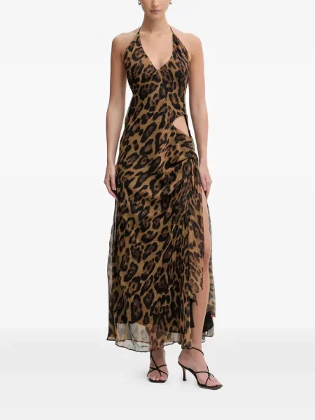 Rochie maxi Bardot cu imagine cu model leopard de costum maro