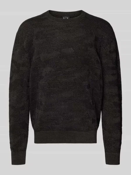 Sweter z dzianiny z prążkowanymi wykończeniami Armani Exchange czarny
