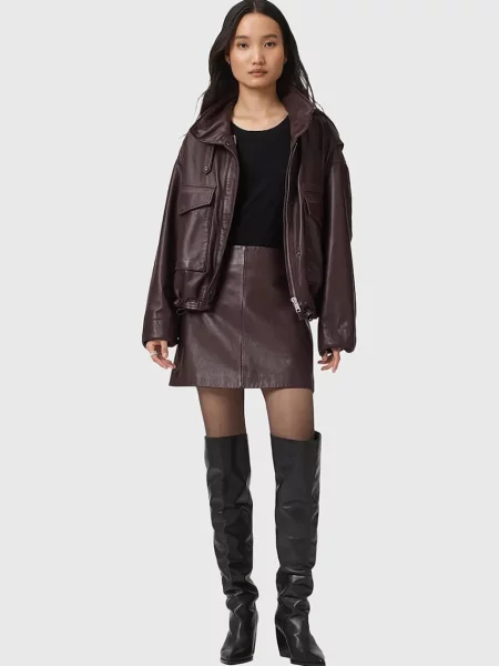 Кожаная юбка Allsaints черная
