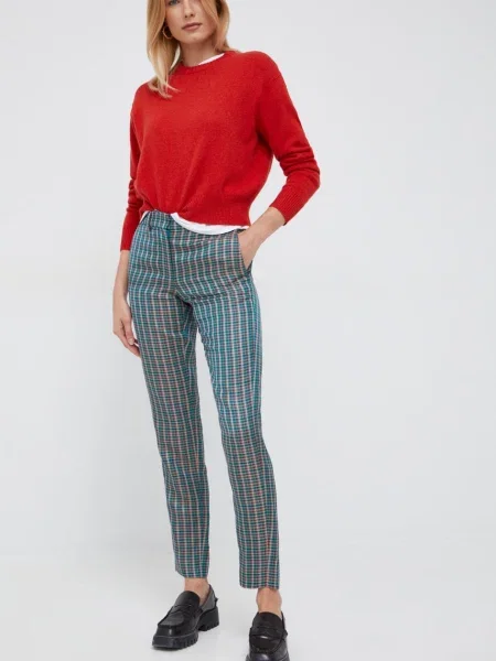 PS Paul Smith pantaloni din amestec de in femei fason chinos medium waist verde