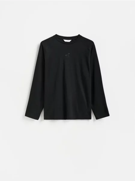 Reserved Tricou cu mânecă lungă din amestec de negru