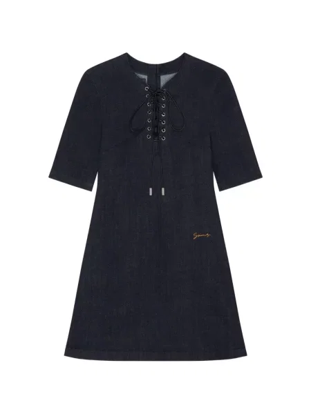 Rochie din denim Givenchy cu șireturi din dantelă albastru