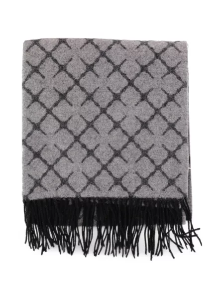 Fular By Malene Birger cu franjuri cu imprimeu geometric gri