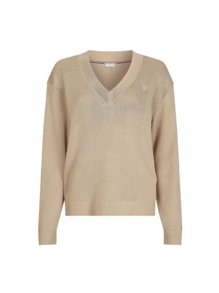 Dzianinowy sweter Tommy Hilfiger beżowy