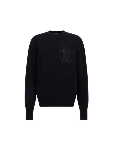 Sweter Roberto Cavalli wełniany z logo czarny