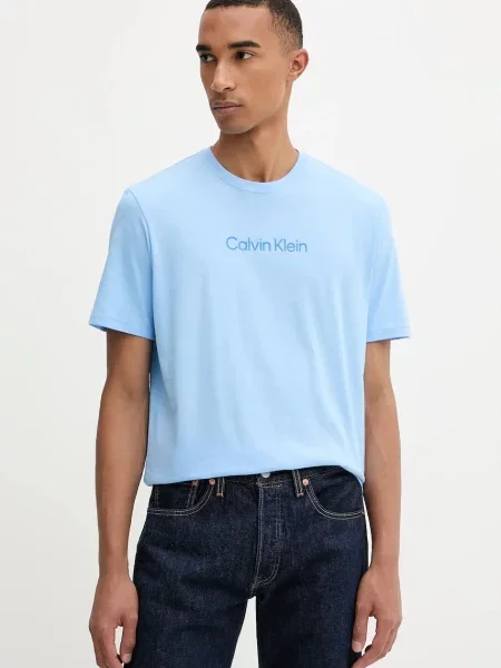 Тениска Calvin Klein синьо с принт светлосиньо