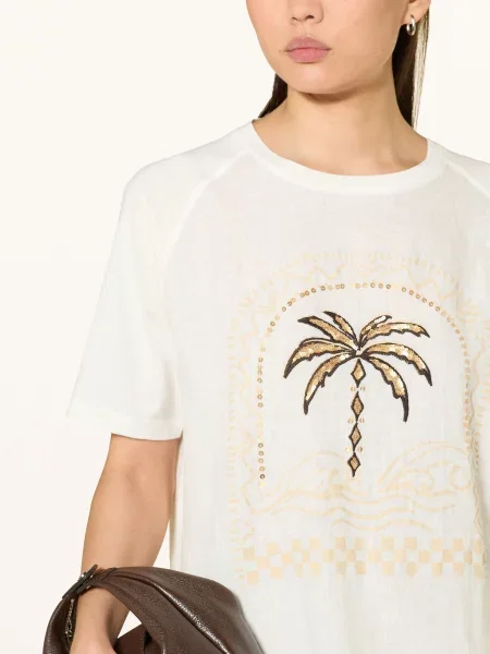 Grace T-Shirt Z Lnem I Cekinami weiss biała