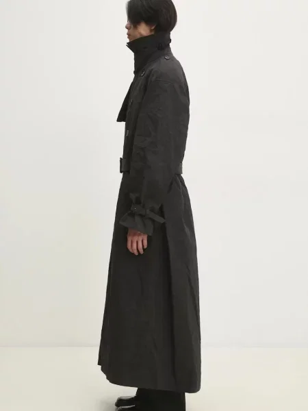 VETEMENTS trenci Metalized Wrinkled Trenchcoat bărbați de tranziție oversize negru