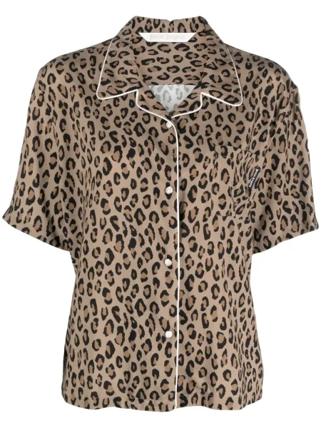 Cămașă Palm Angels cu imagine cu model leopard maro