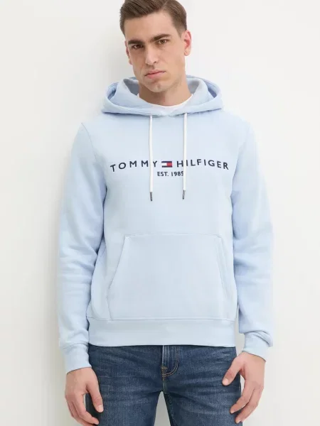 Суичър с качулка Tommy Hilfiger с качулка с апликация синьо