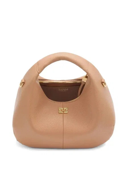 Geantă shopper Ganni cu autograf maro
