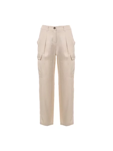 Lniane spodnie cargo Marella beżowe