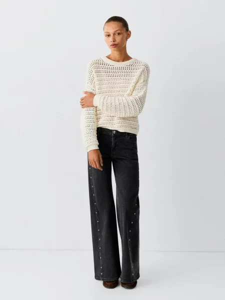 Proste jeansy z oczkami black denim Teen 34 MANGO TEEN czarne