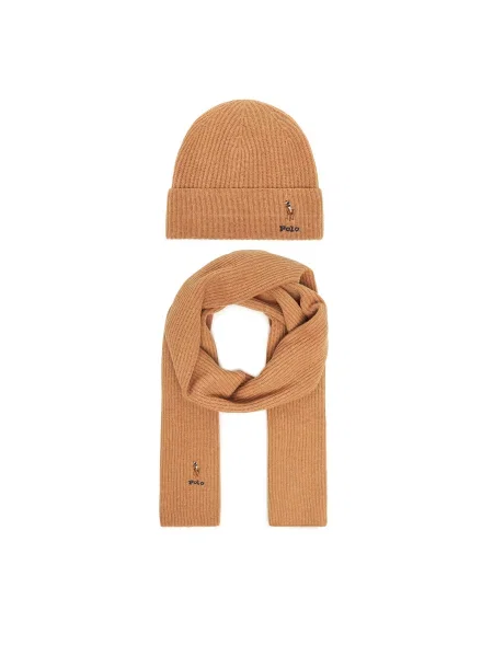 Комплект шал и шапка Polo Ralph Lauren кафяв
