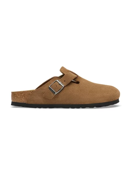 Birkenstock papuci mocasini pentru femei din piele întoarsă Boston Suede Leather maro