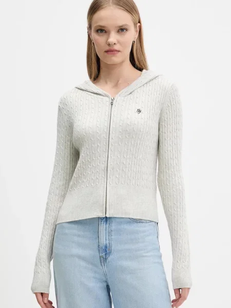 Guess Jeans cardigan cu amestec de mătase gri