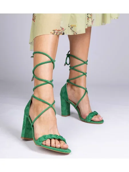 Sandali D/ceo z vezalkami s čipko blok peta zelena