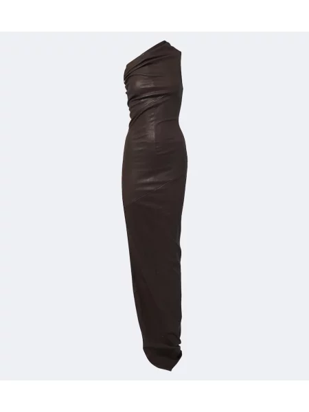 Rochie Rick Owens din piele asimetrică drapată maro