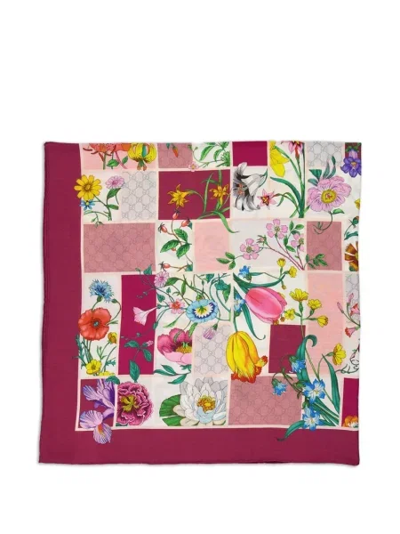 Fular Gucci cu model floral cu imagine roz