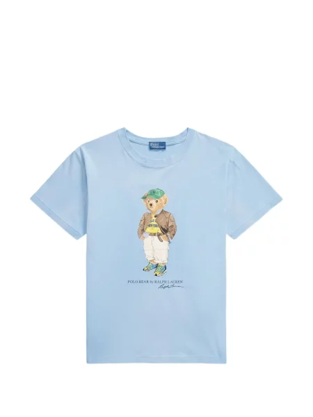 Вълнена поло тениска Polo Ralph Lauren с връзки с принт синьо