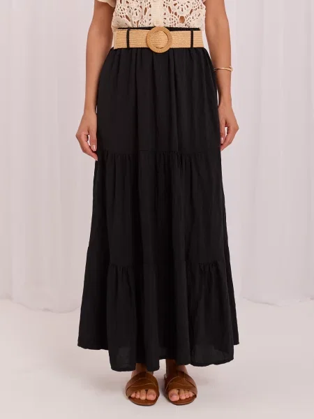 Fusta maxi Italy Moda cu volane negru