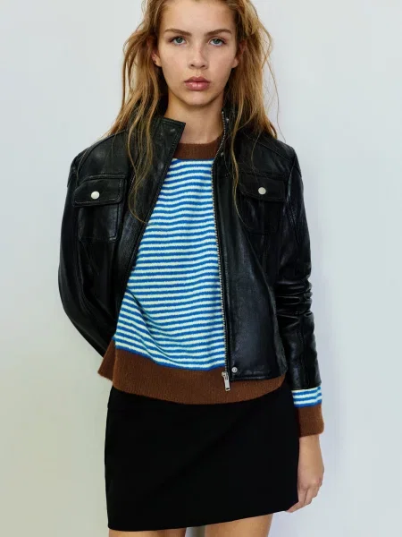 Pull&Bear Pulover PACIFIC RAYA FINA azur / ciocolatiu alb