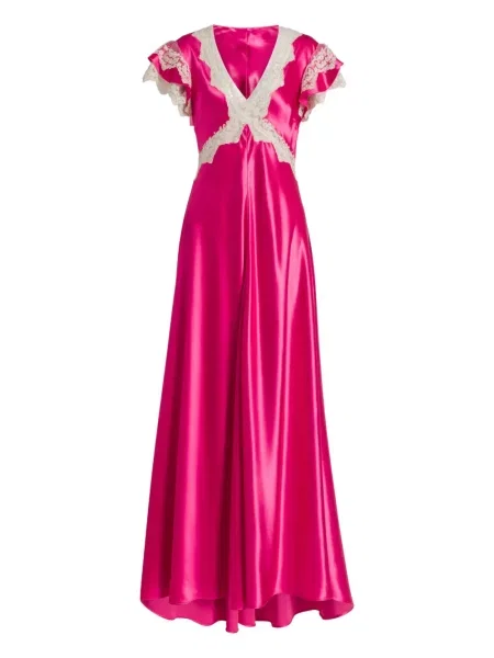 Rochie maxi Alberta Ferretti din dantelă de costum roz