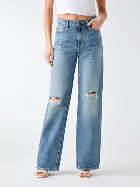 GUESS Blugi Slouchy | Straight fit | mid rise albastru