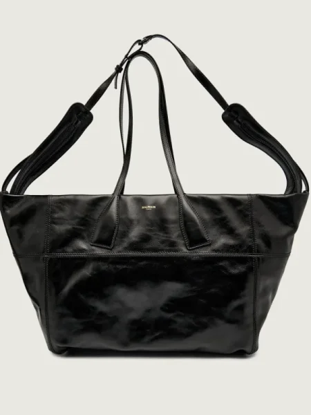 Balmain De piele geantă shopper TRACK ZIP negru
