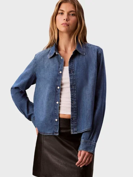 Укорочена сорочка Calvin Klein Jeans синя