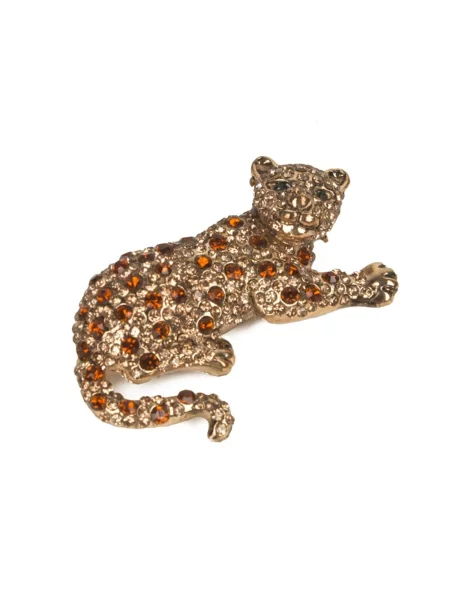 Broška Mabel leopardo spilla con cristalli rossi zlata / živo rdeča