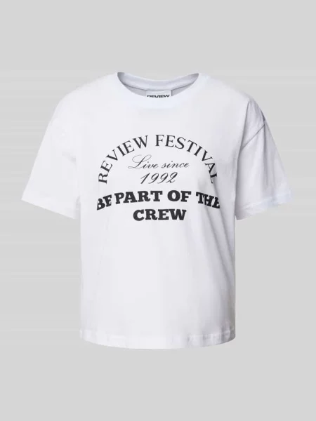 T-shirt z nadrukiem ze sloganem Review biała