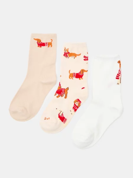 Sinsay Dlouhé ponožky s motivem jezevčíků 3 pack vícebarevná