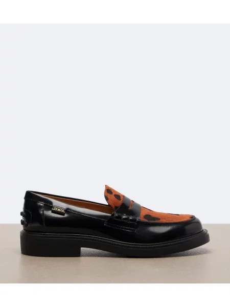 Pantofi loafer Tod's din piele cu imagine cu model leopard negru