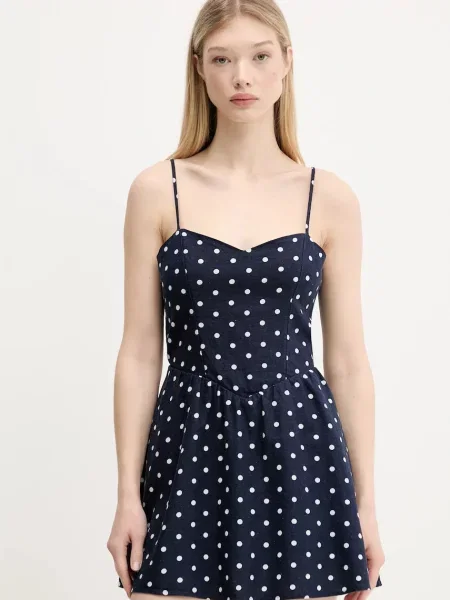 Lanena obleka Hollister Co. mornarsko modra